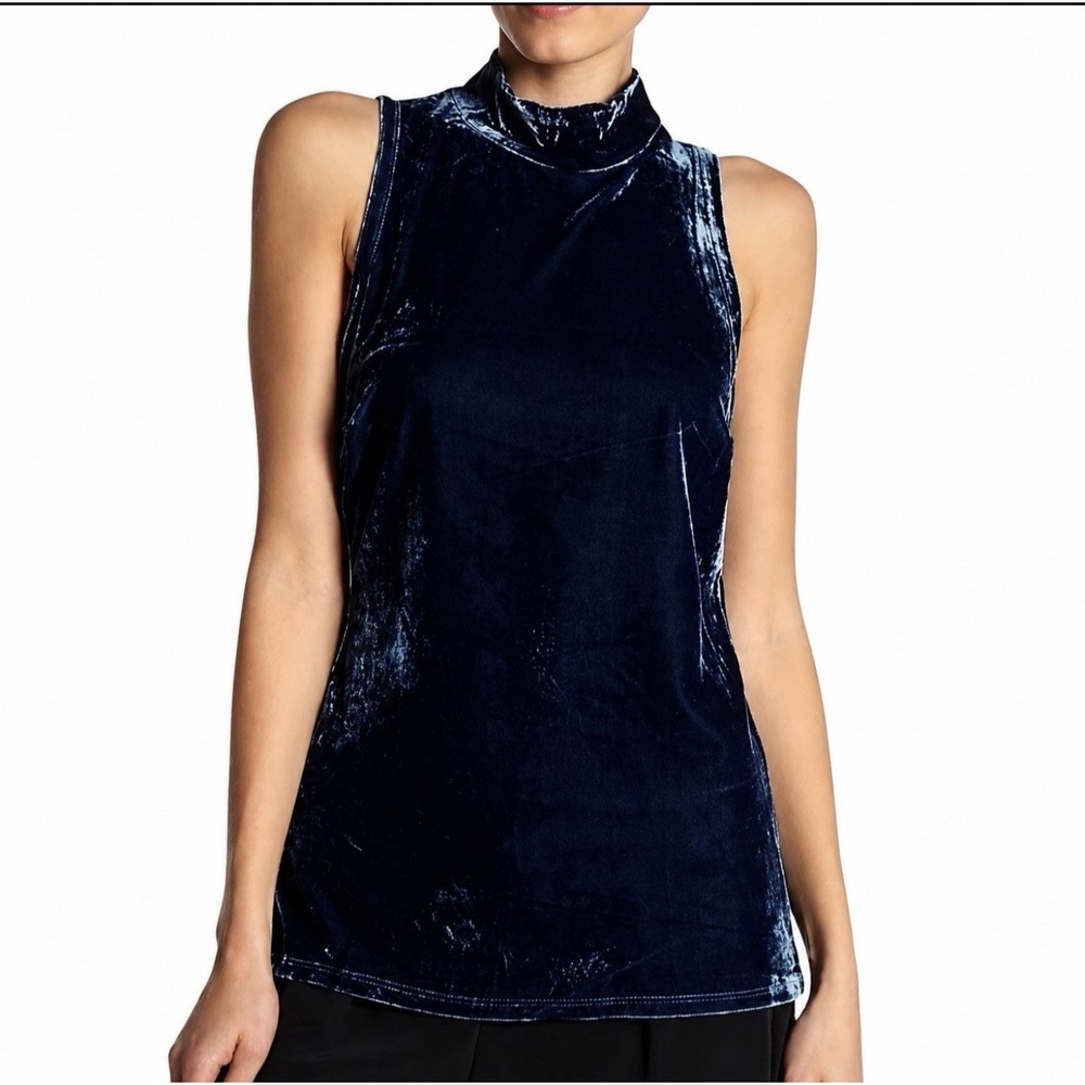 NEW! J. CREW Mock Neck Sleeveless Velvet Velour Top Navy Blue SZ S